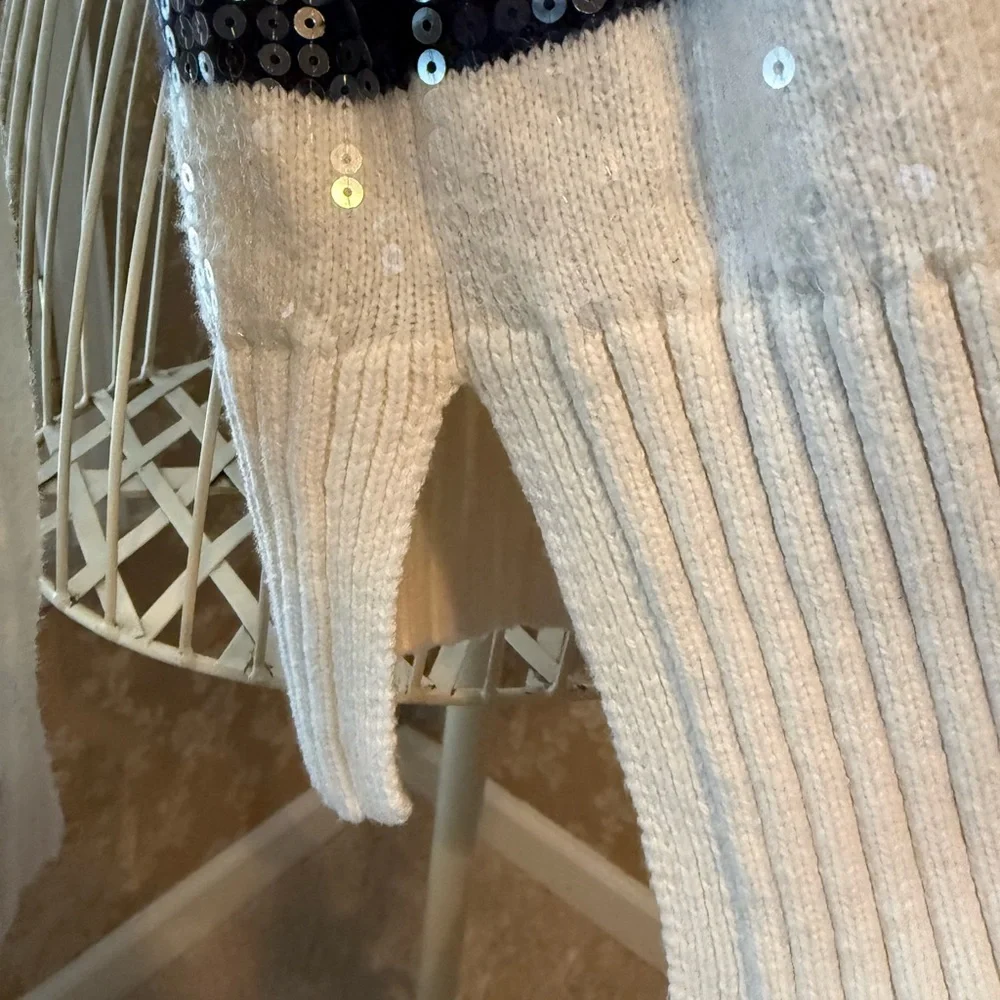 Talbots Cream and navy Striped Sequin Sweater - Picture 8 of 12